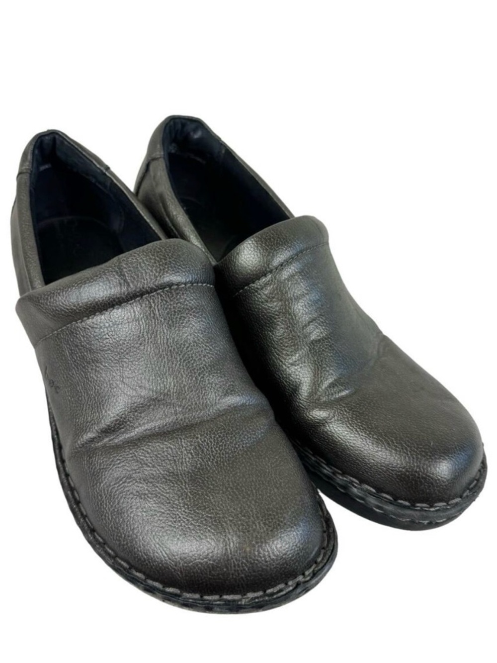 B.O.C. Brown Pewter Shiny Slip On Low Heeled Comfort Shoes Clogs Sz EU‎ 42 US 10